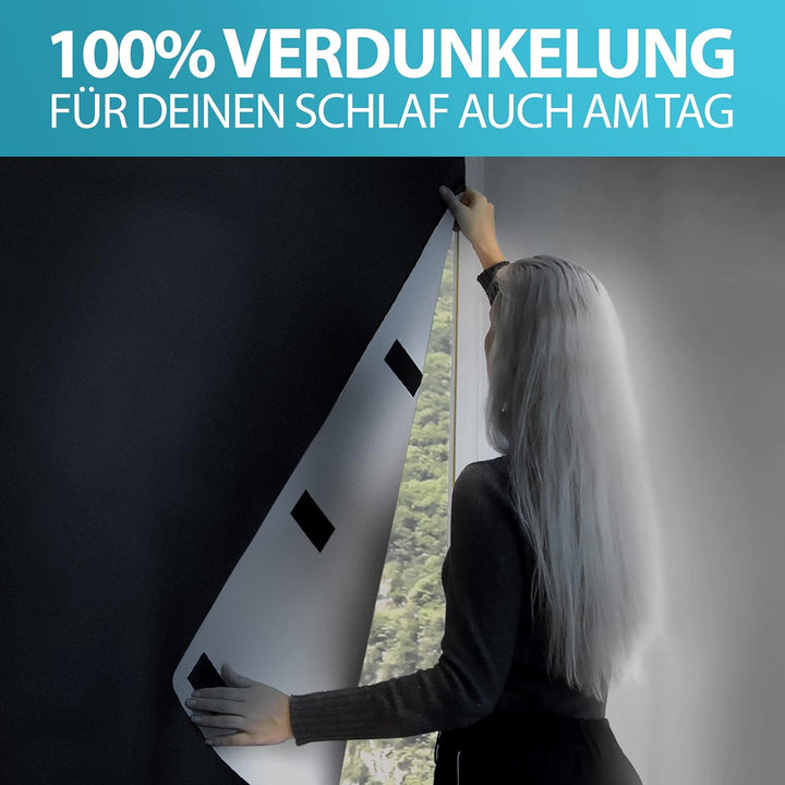 Xcelenze - Fenster Verdunkelung 100% lichtundurchlässig | 2m x 1,45m schwarz | Sonnenschutz Dachfens