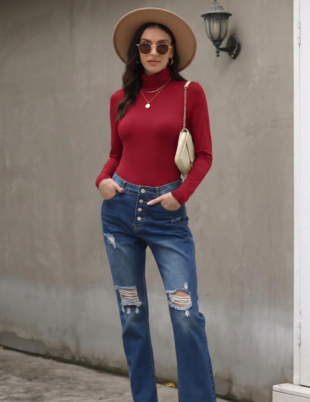 Zeagoo Langarmshirt Damen Rollkragen Enges Basic Oberteile Stretch Unterziehrolli Dünne Einfarbige R