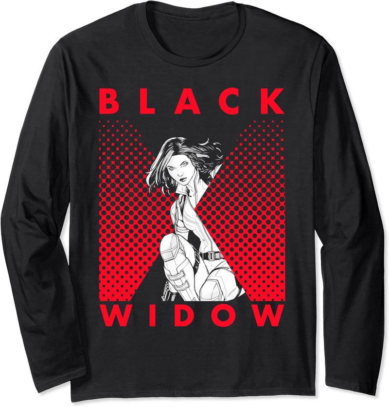 Marvel Black Widow Halftone Portrait Logo Langarmshirt