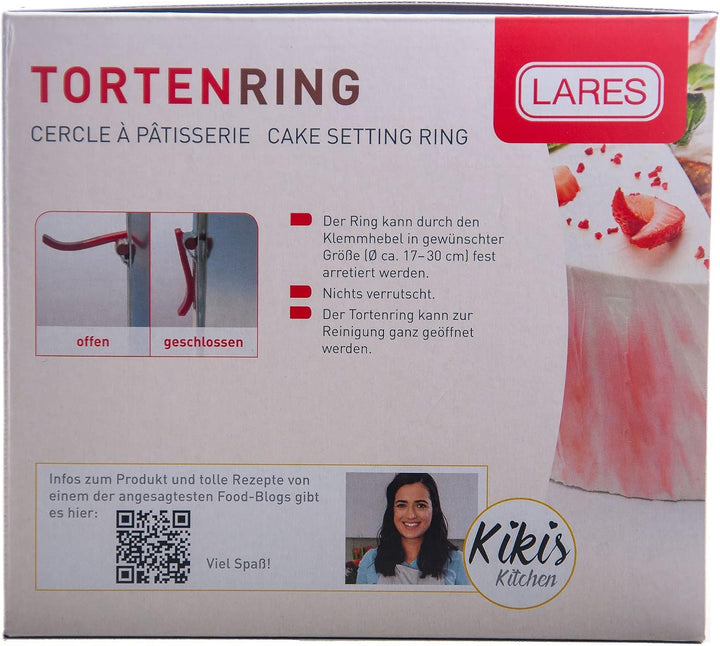 Lares Kuchenring/Tortenring mit Klemmhebel - 18-30cm Ø, H: 15cm - Federbandstahl, stufenlos verstell