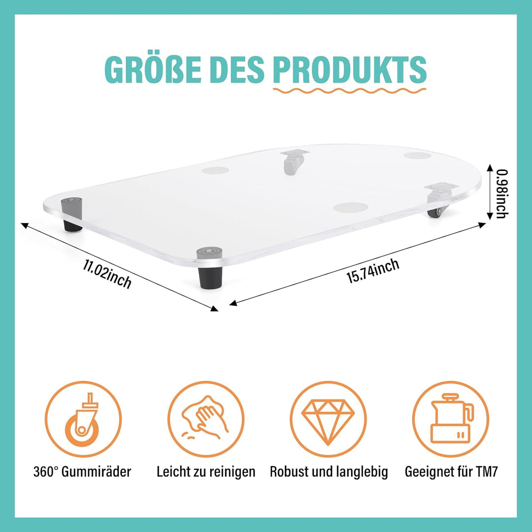 Acryl Gleitbrett für Thermomix TM7 – Mit 360° Rollen + Rutschfest Gummifüsse des Schnelles Bewegen/S