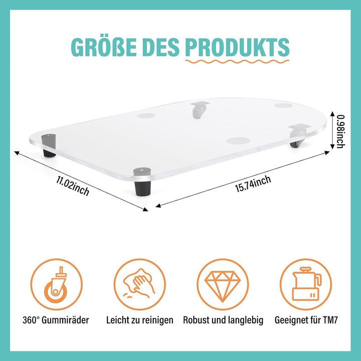Acryl Gleitbrett für Thermomix TM7 – Mit 360° Rollen + Rutschfest Gummifüsse des Schnelles Bewegen/S