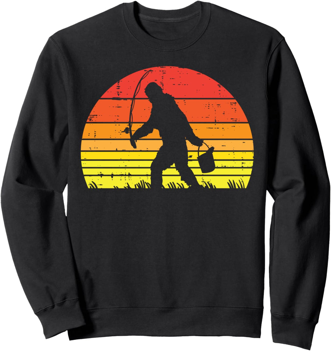 Bigfoot Sasquatch Fishing Sunset Retro Fisherman Angler Gift Sweatshirt