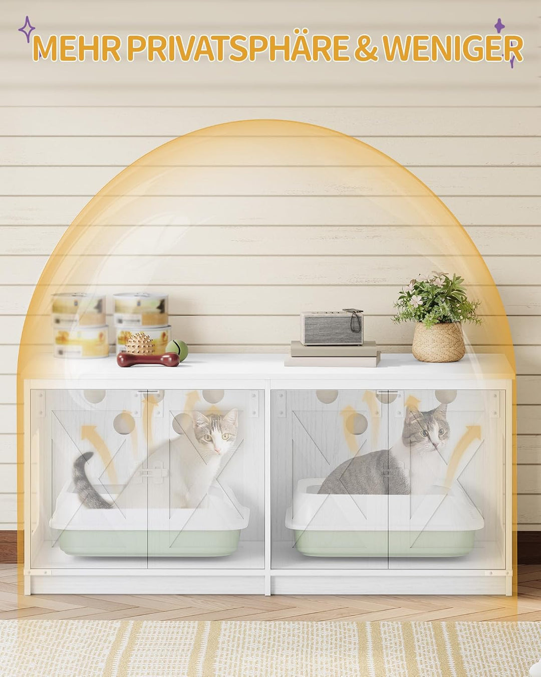 Hzuaneri Katzenschrank, Katzenklo Schrank für 2 Katzen, Versteckter Katzentoilettenschrank, Katzenha