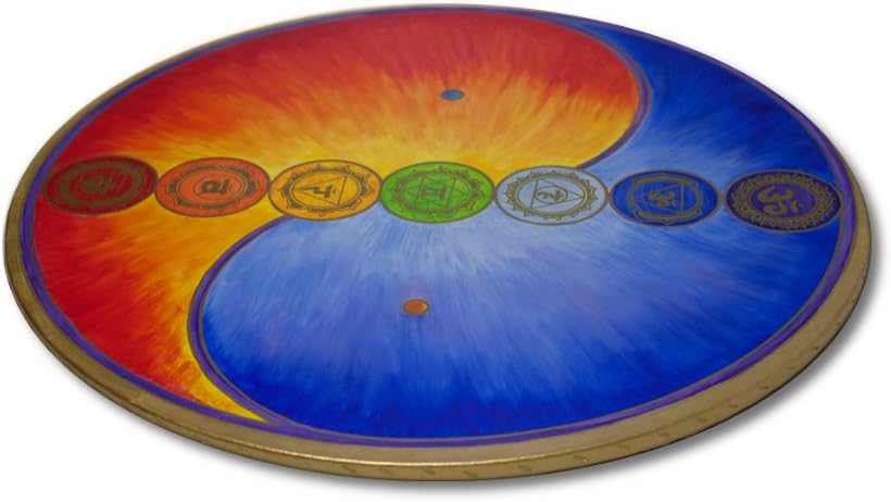 Wandbild Yin Yang mit 7 Chakra Symbolen - Grösse 80 cm rund - HANDGEMALT - Acrylfarbe auf Leinwand -