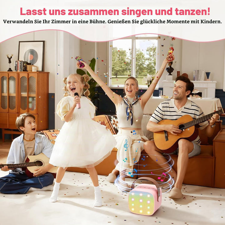 Mini-Karaoke-Maschine mit 2 kabellosen Mikrofonen, Top-Tragbare Bluetooth-Karaoke-Maschine für Kinde