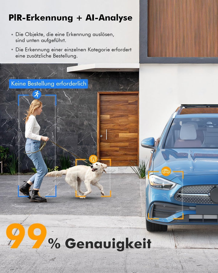 YESKANO 2K Überwachungskamera, WLAN, für den Aussenbereich, kabellos, Solarpanel, 360 °, PTZ, Kamera