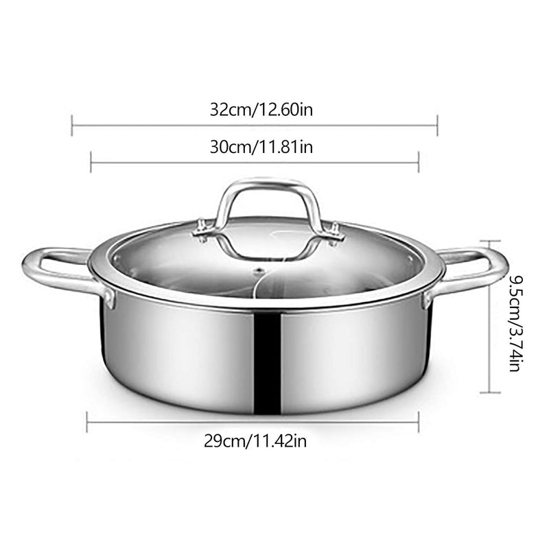 Hot Pot Kocher, 32cm Edelstahl Yin Yang Hot Pot Dual Sided Teiler Kochen Suppe Hot Pot mit Doppelgri