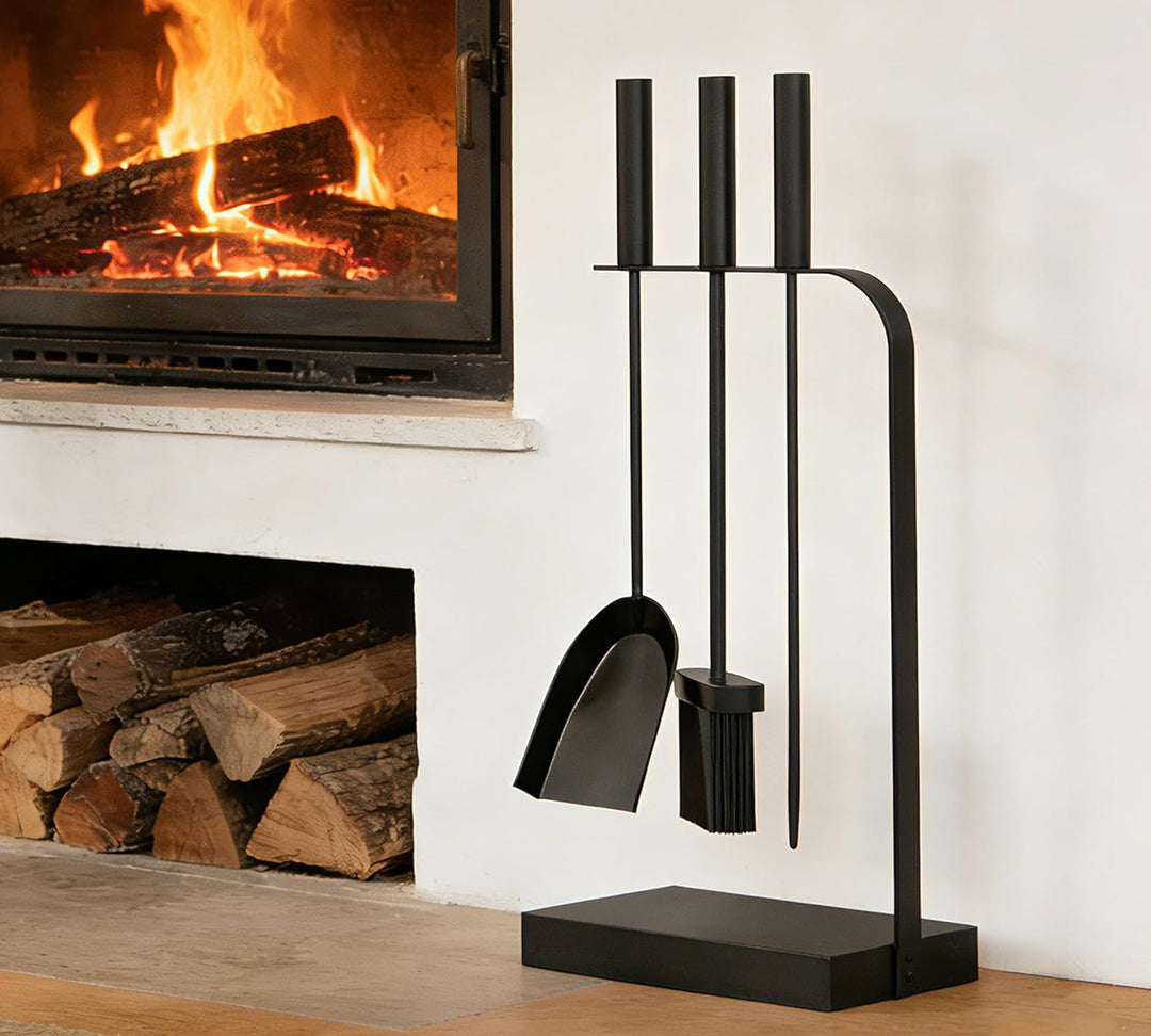 Kingson Kaminbesteck 4-teilig Kaminbesteck schwarz Kaminbesteck Set für Kaminofen inkl. Schürhaken,