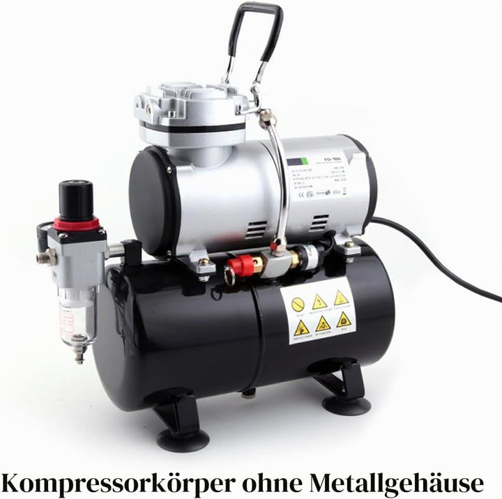 Fengda FD-186A Profi-AirBrush Kompressor mit Start/Stop-Automatik, mit Schutzgehäuse LEISE und ENERG