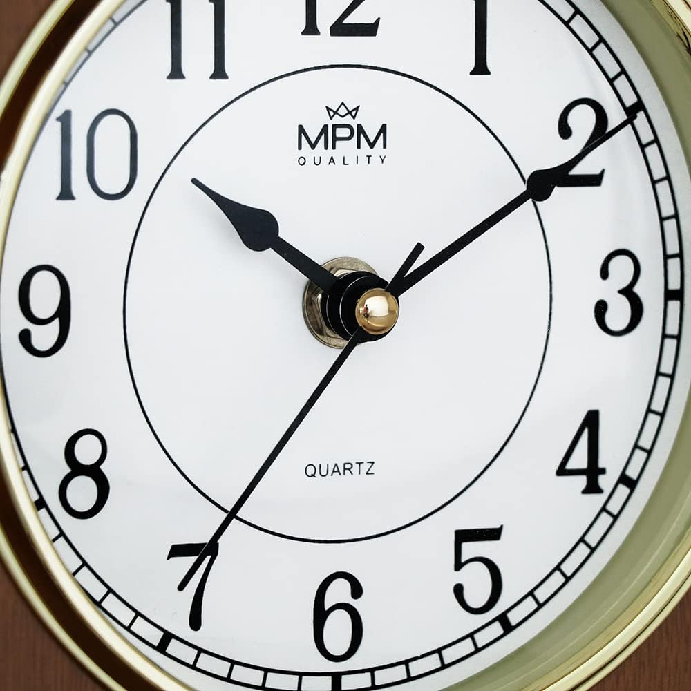 MPM Quality Retro Light Wood Tischuhr, Braun, Traditionelle und Elegante Holztischuhr, Arabische Zif