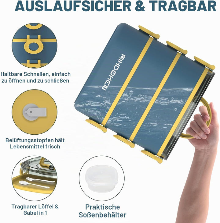RIKDOKEN Bento Box Lunchbox, stapelbare 3-lagige Behälter, tragbare 2.6 l grosse Kapazität, auslaufs