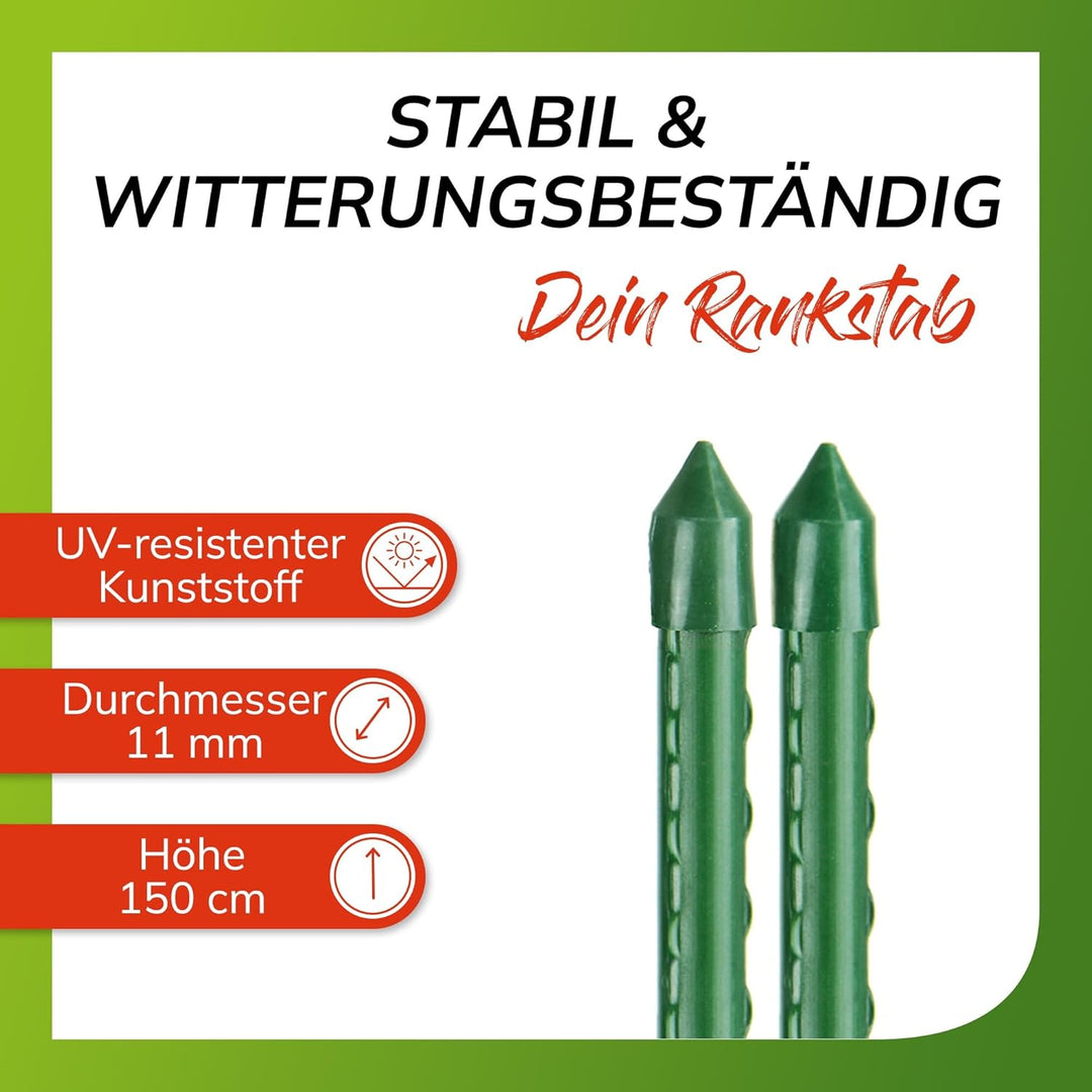 bellissa - Rankhilfe Kunststoff grün 25er Set 150cm Ø 11mm Rankstäbe - Hochwertige Pflanzenstütze mi