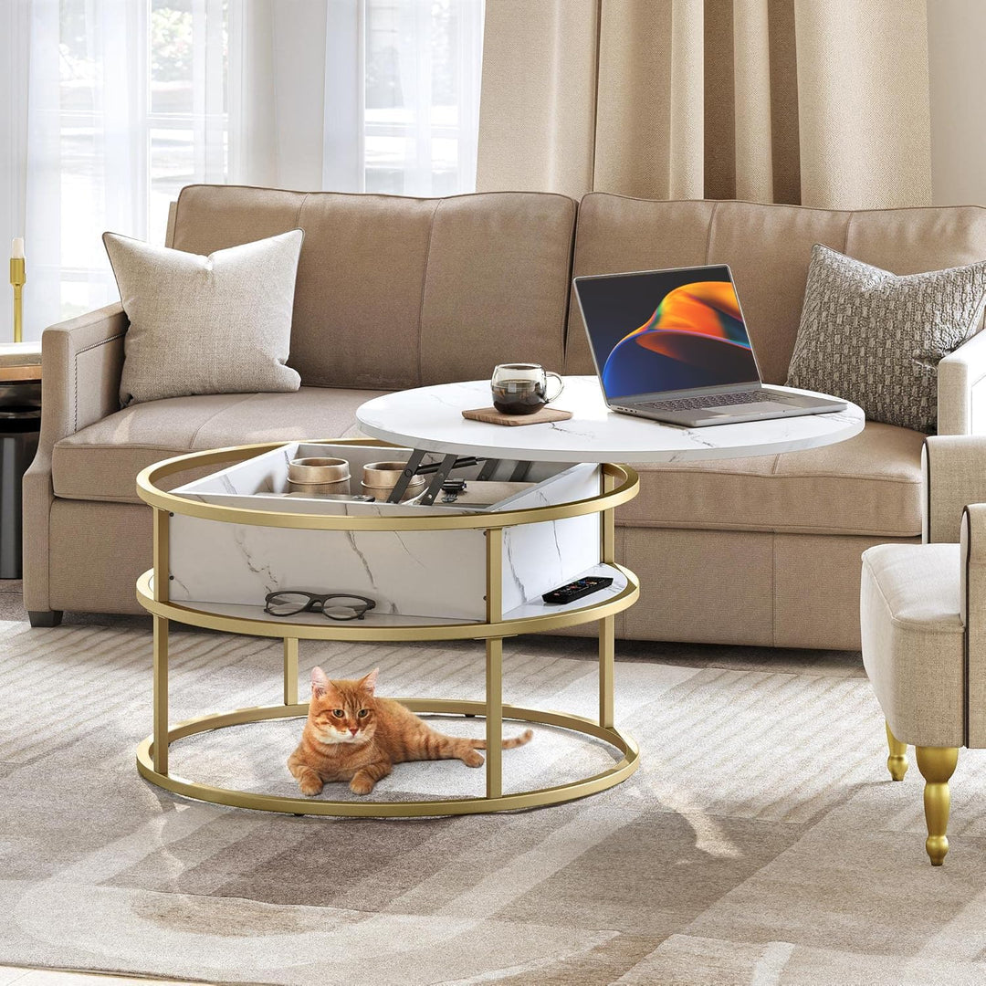 YITAHOME Couchtisch Rund mit Hebeplatte, Wohnzimmertisch mit verstecktem Ablagefach, Beistelltisch R