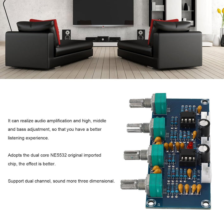 Dilwe Zweikanal-Vorverstärker-Tonsteuerungsplatine, Hohe Mittlere Bässe Einstellung Dual-Op-Amp-Chip