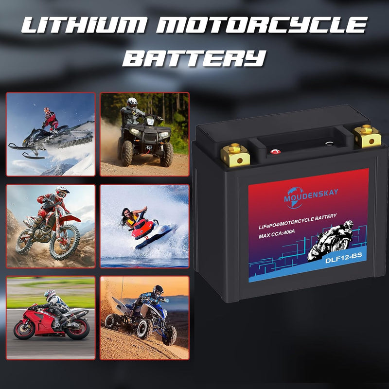 MOUDENSKAY Lithium Motorrad Batterie 12V Lithium Powersports Batterie mit BMS,LiFePO4 Motorstart Bat