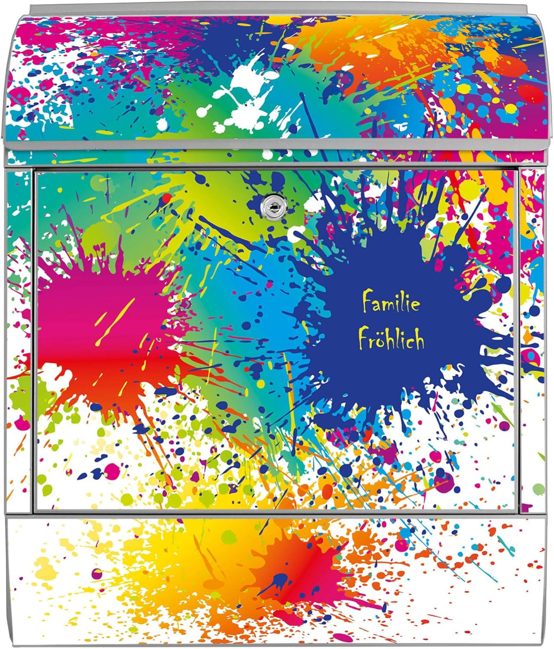 banjado® Design Briefkasten personalisiert mit Motiv Farbspritzer 39x47x14cm & 2 Schlüssel - Briefka