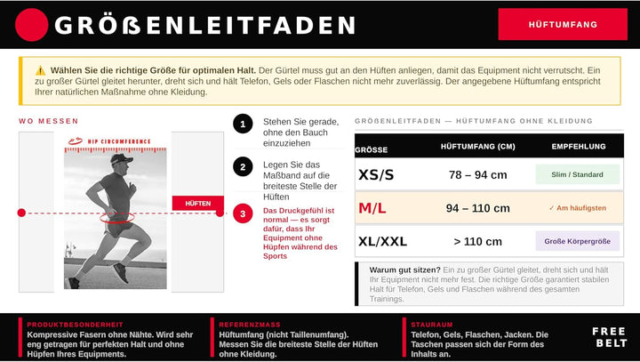 COMPRESSPORT Unisex Free Belt Laufgürtel (1er Pack) XS-S Schwarz, XS-S Schwarz