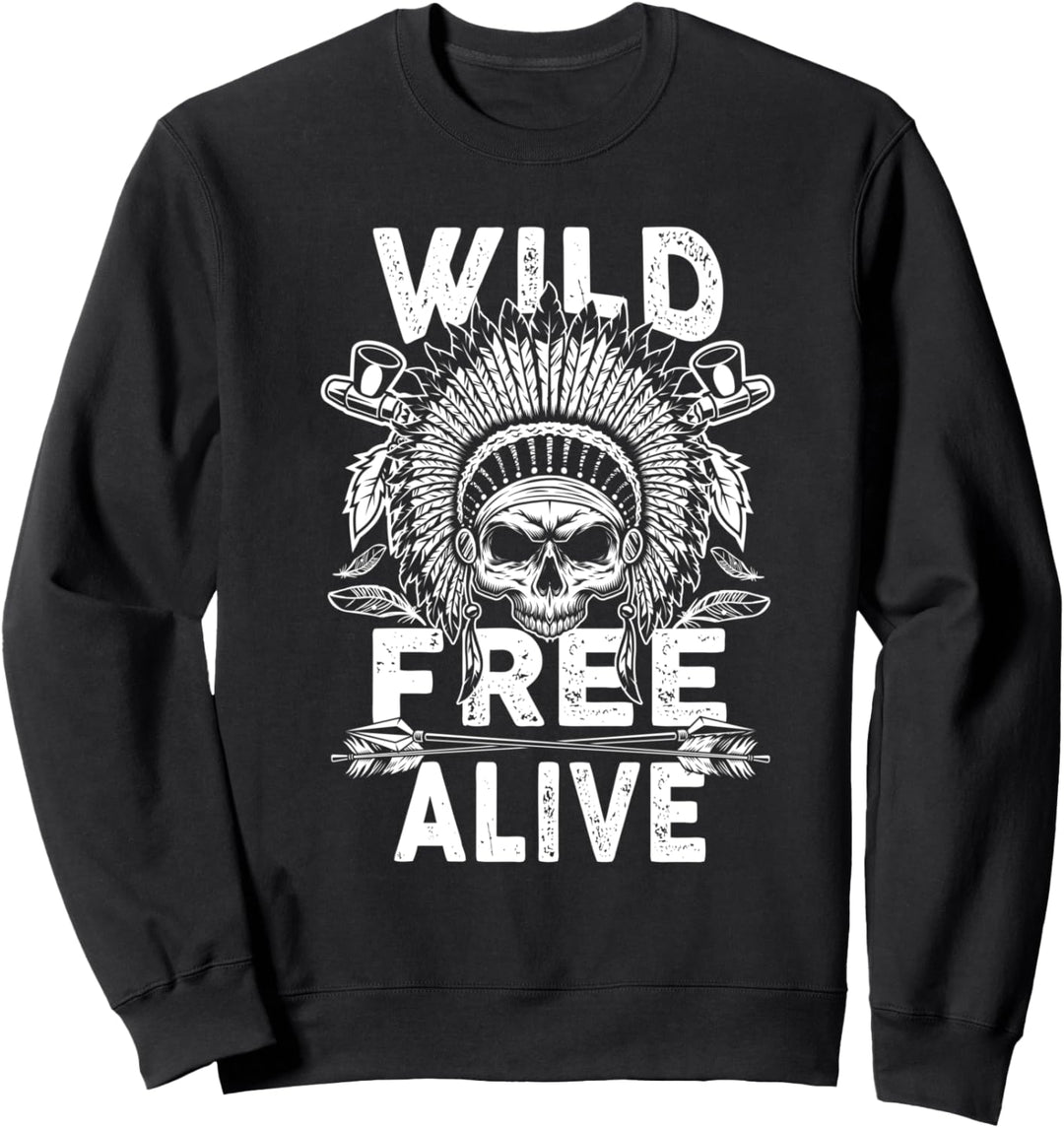 Native American Skull Headdress Feathers Men Women Sweatshirt