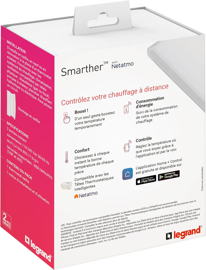 LEGRAND - Smarther Thermostat mit Netatmo verbunden Aufputz - Weiss - 49040