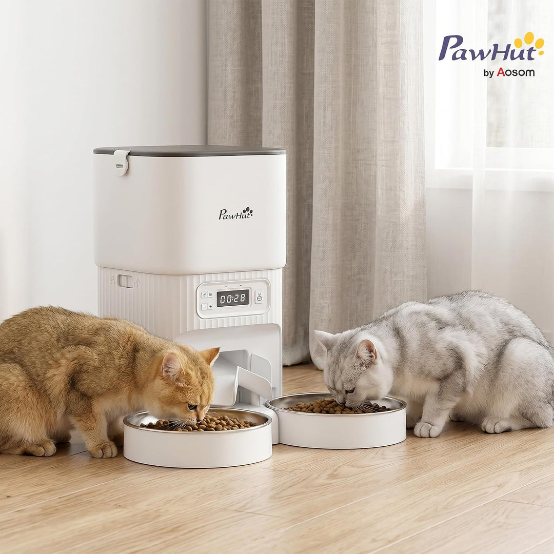 PawHut Futterautomat Katze 4L mit 2 Edelstahlnäpfen für Katze und Hund | Katzenfutter Automat, 1–6 M