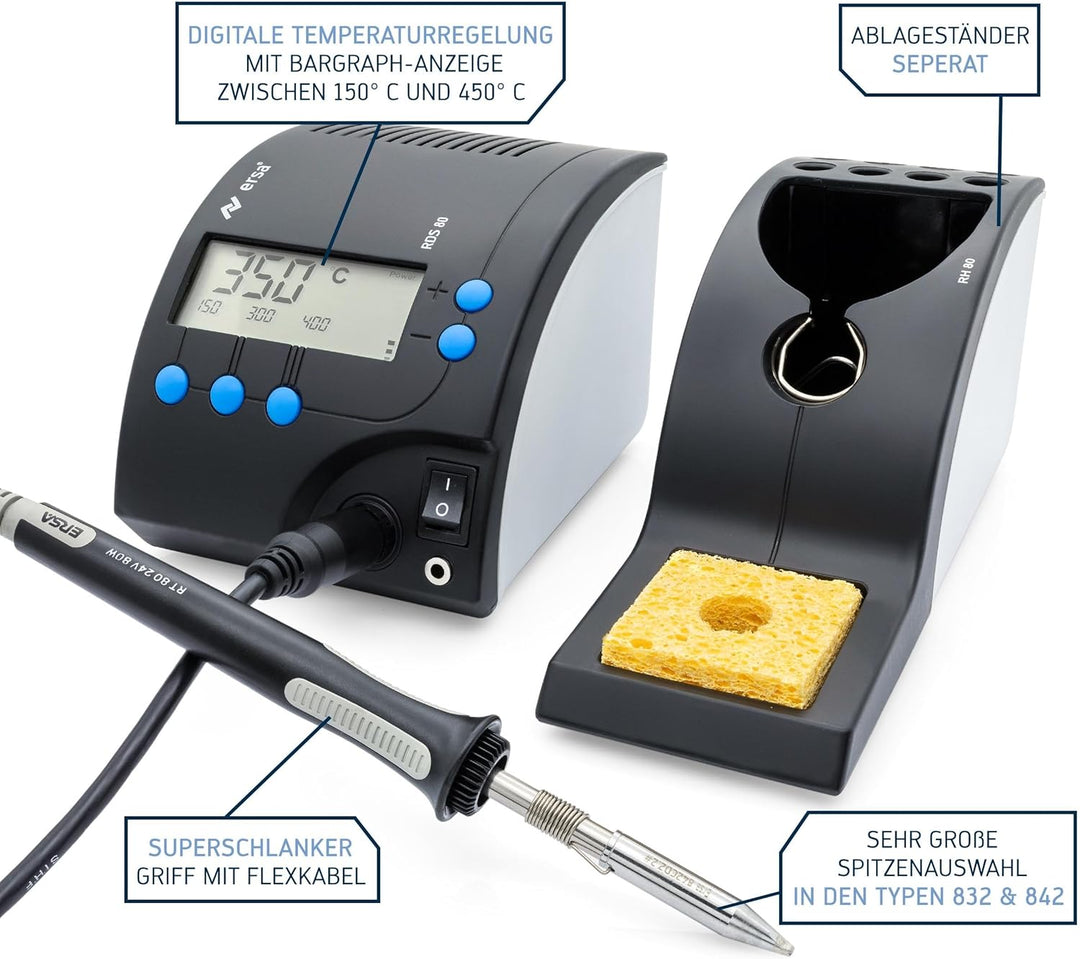 ERSA RDS80 Digital Lötstation 80W Leistung mit einstellbarer Temperatur 150 – 450 °C inkl. Lötspitze