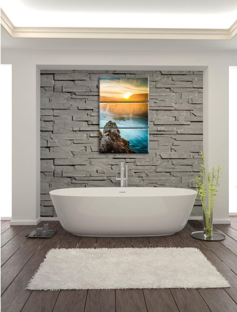 Pixxprint Wasserfall im Sonnenuntergang 3-Teiler Leinwandbild 120x80 Bild auf Leinwand