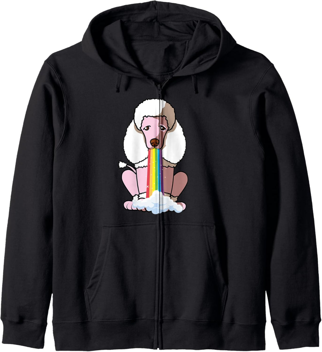 Lustiger Pudel-Hund in buntem Regenbogen-Mund Kapuzenjacke