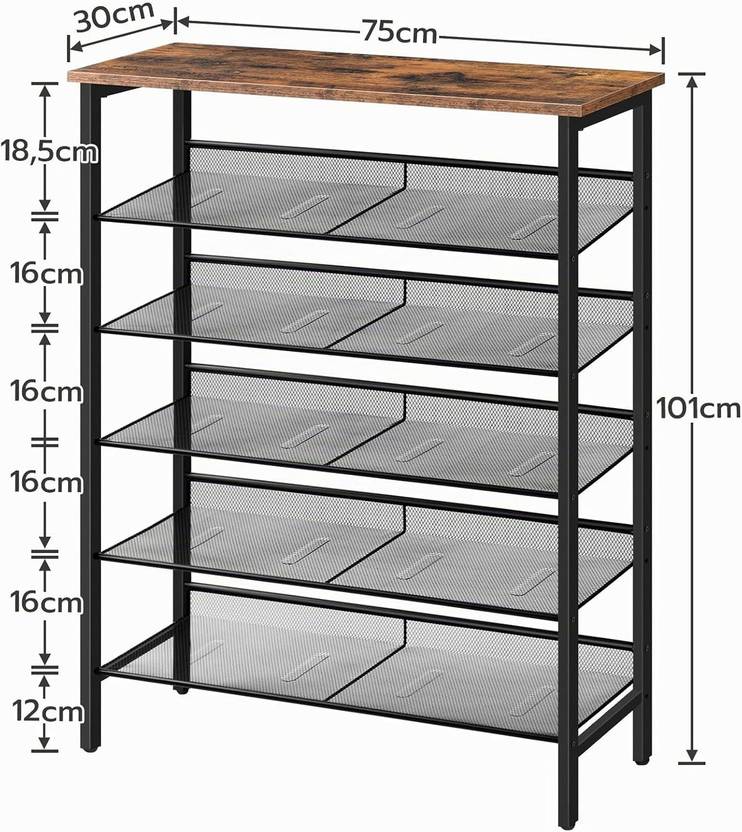 HOOBRO Schuhregal, 6-lagiges Schuhschrank, Verstellbares Schuhablage, Flach und Neigbar, für 18-24 P