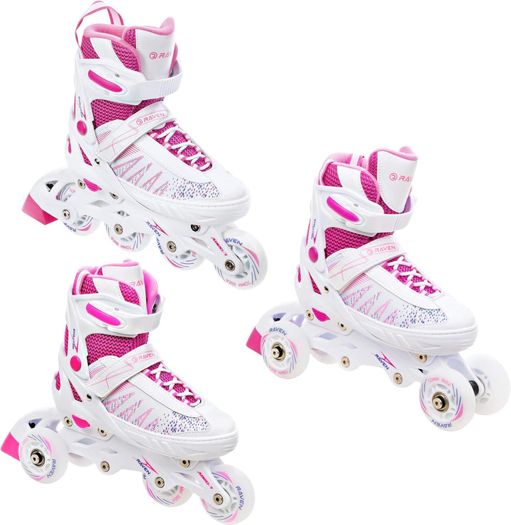 RAVEN 3in1 Inline Skates Triskates Rollschuhe Inliner für Kinder Mädchen verstellbar, Grace