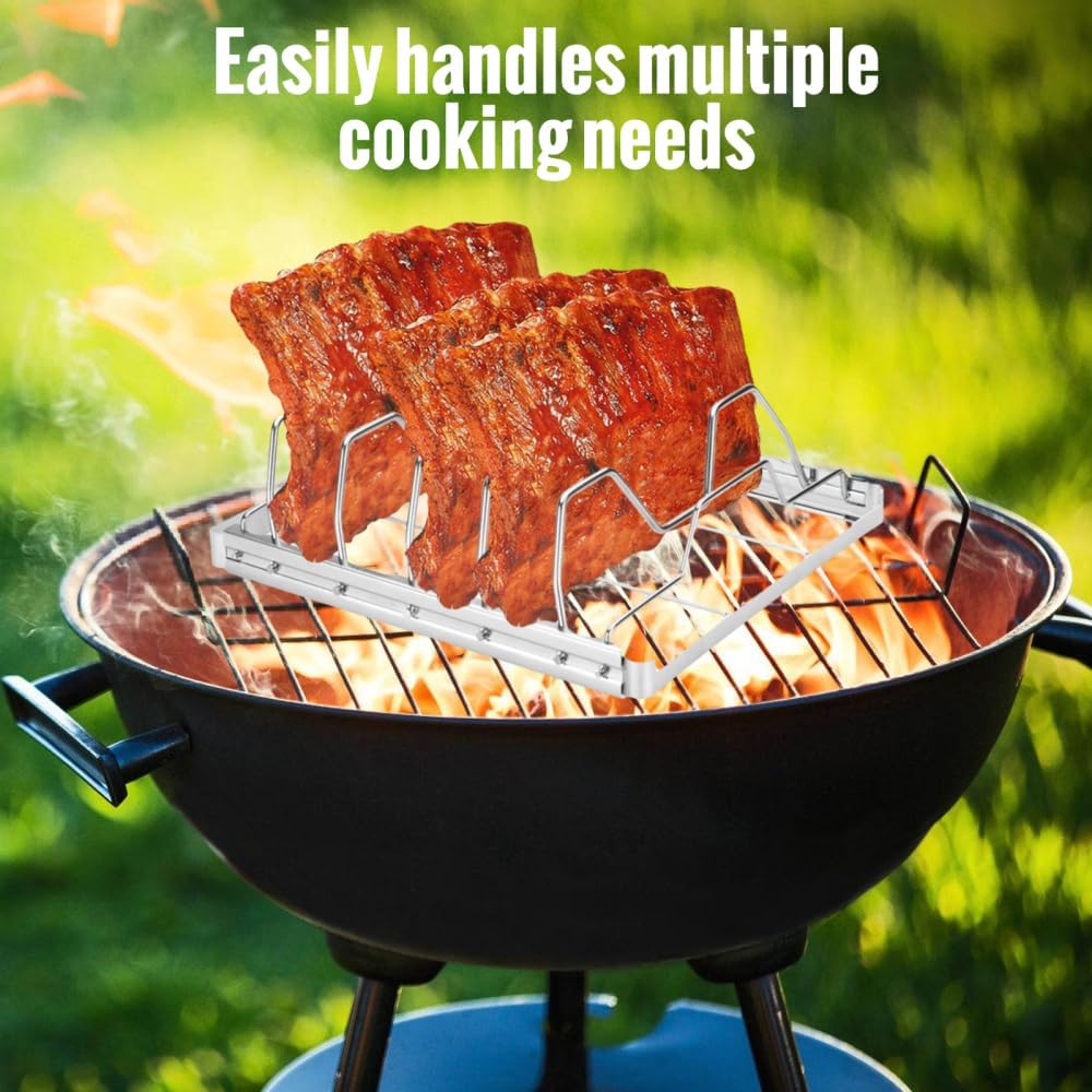 DONGKER Rippchenhalter Edelstahl, 1 Stuck Faltbarer Spareribshalter, Antihaft Spareribs Halter Grill
