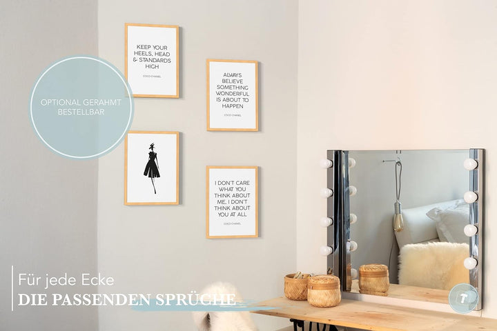 Papierschmiede® Premium Spruchposter Set 4er DIN A2 (42x59 cm) Motiv: Coco Heels, Fashion Quote, Pos