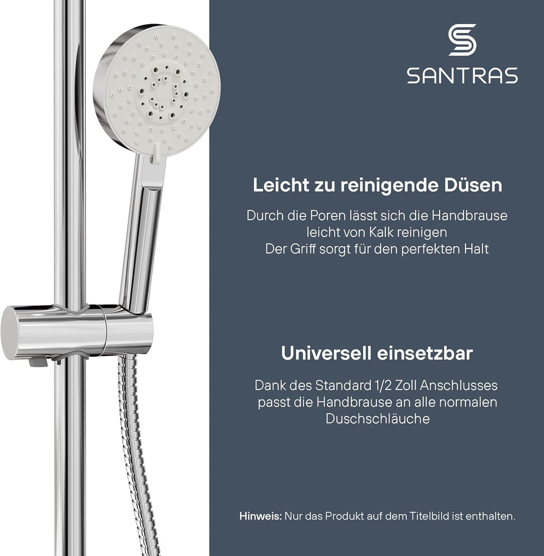 SANTRAS® Handbrause PLATINUM mit fünffach verstellbaren Duschkopf mit Wassersparer in Chrom – Brause