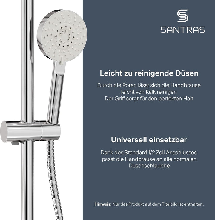 SANTRAS® Handbrause PLATINUM mit fünffach verstellbaren Duschkopf mit Wassersparer in Chrom – Brause