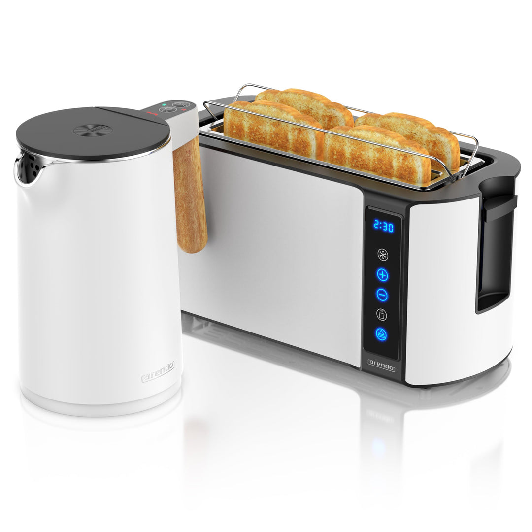 Arendo - Wasserkocher Toaster SET - Edelstahl - Wasserkocher mit Temrpatureinstellung - 45-100 Grad