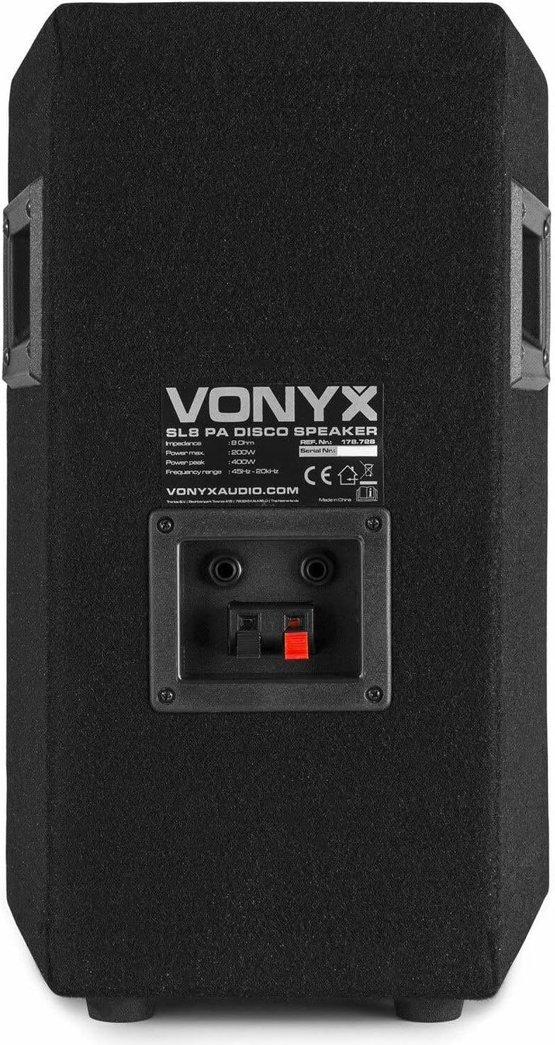 Vonyx SL8 PA Lautsprecher Passiv Set, 2X 400 Watt Partyboxen Set, 8 Zoll Passiv, Disco, DJ Party Lau