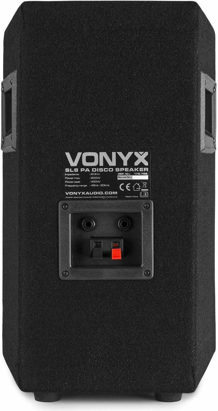 Vonyx SL8 PA Lautsprecher Passiv Set, 2X 400 Watt Partyboxen Set, 8 Zoll Passiv, Disco, DJ Party Lau