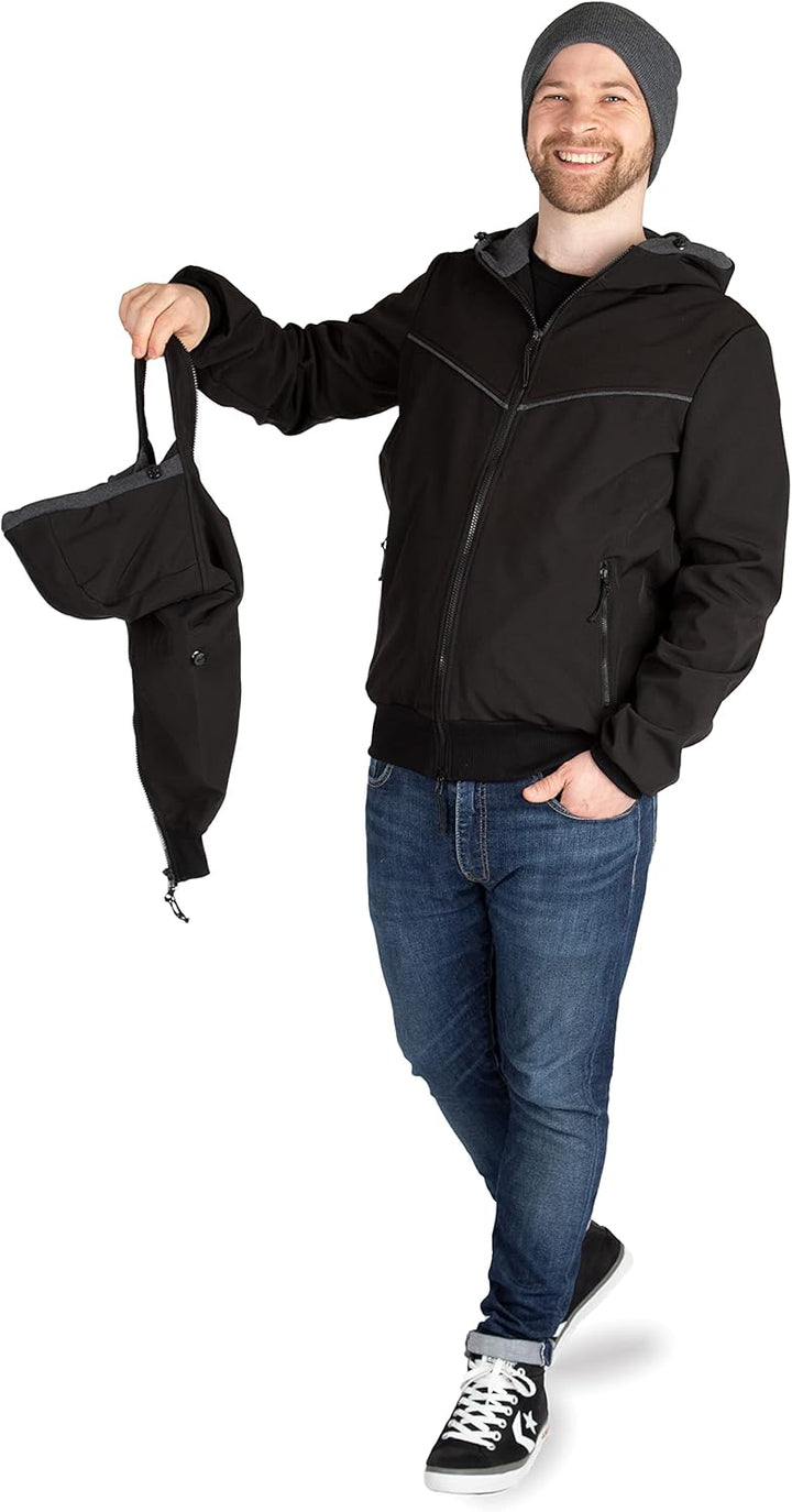 Viva la Mama - Männerjacke zum Babytragen aus Softshell - Explorer S Schwarz - mit Rückentragemöglic