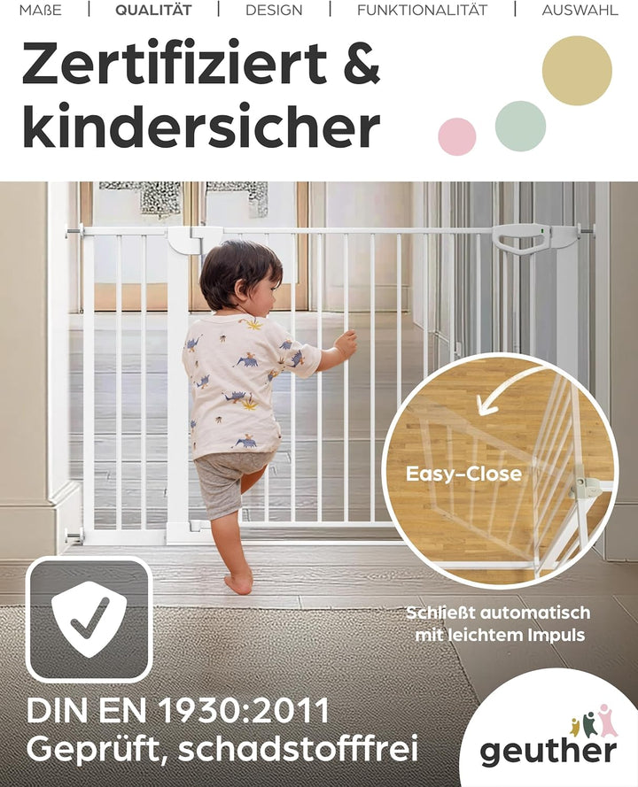 Geuther Türschutzgitter Easylock Flatstep Weiss I Treppenschutzgitter zum Klemmen oder Bohren I Brei