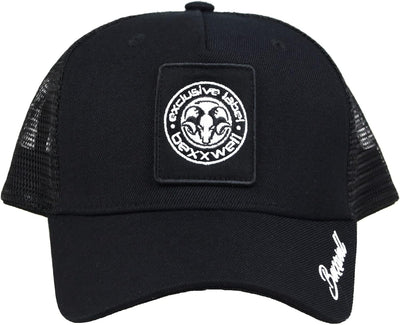 Bexxwell Trucker Cap schwarz mit Logo-Patch (optimale Passform, Kappe, Black, Truckercap, Logo, Cap,
