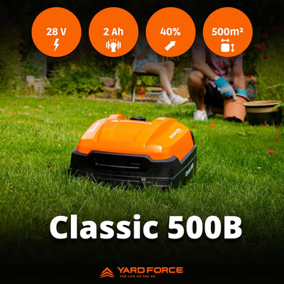 YARD FORCE Mähroboter Classic 500B bis zu 500 qm -- Selbstfahrender Rasenmäher Roboter mit Bluetooth