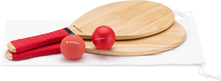 Navaris Beach Tennis Set inkl. Bälle - Beachtennis Spiel Zwei hochwertige Matkot Schläger aus Holz -