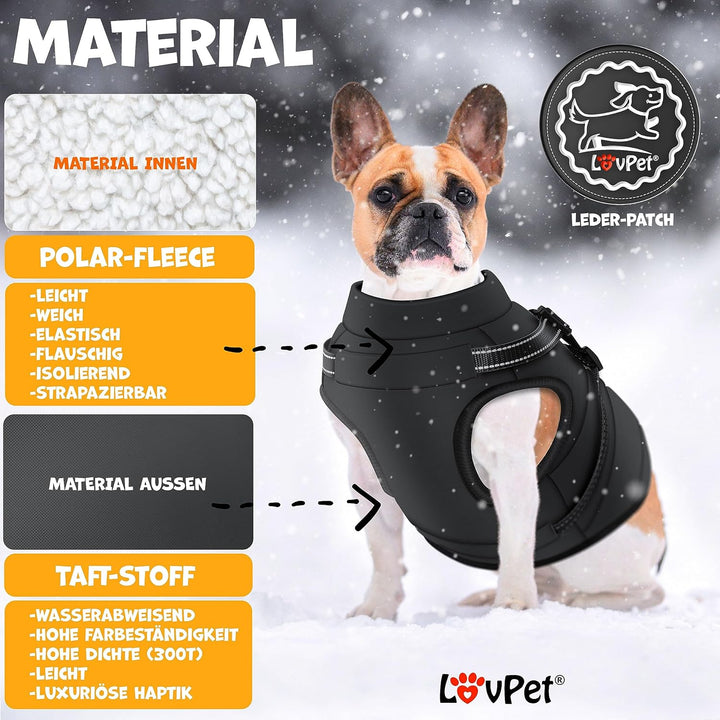 LOVPET® Hundejacke Hundemantel mit Geschirr, inkl. 45 Stück Kotbeutel + Spender, Hunde Winterweste g