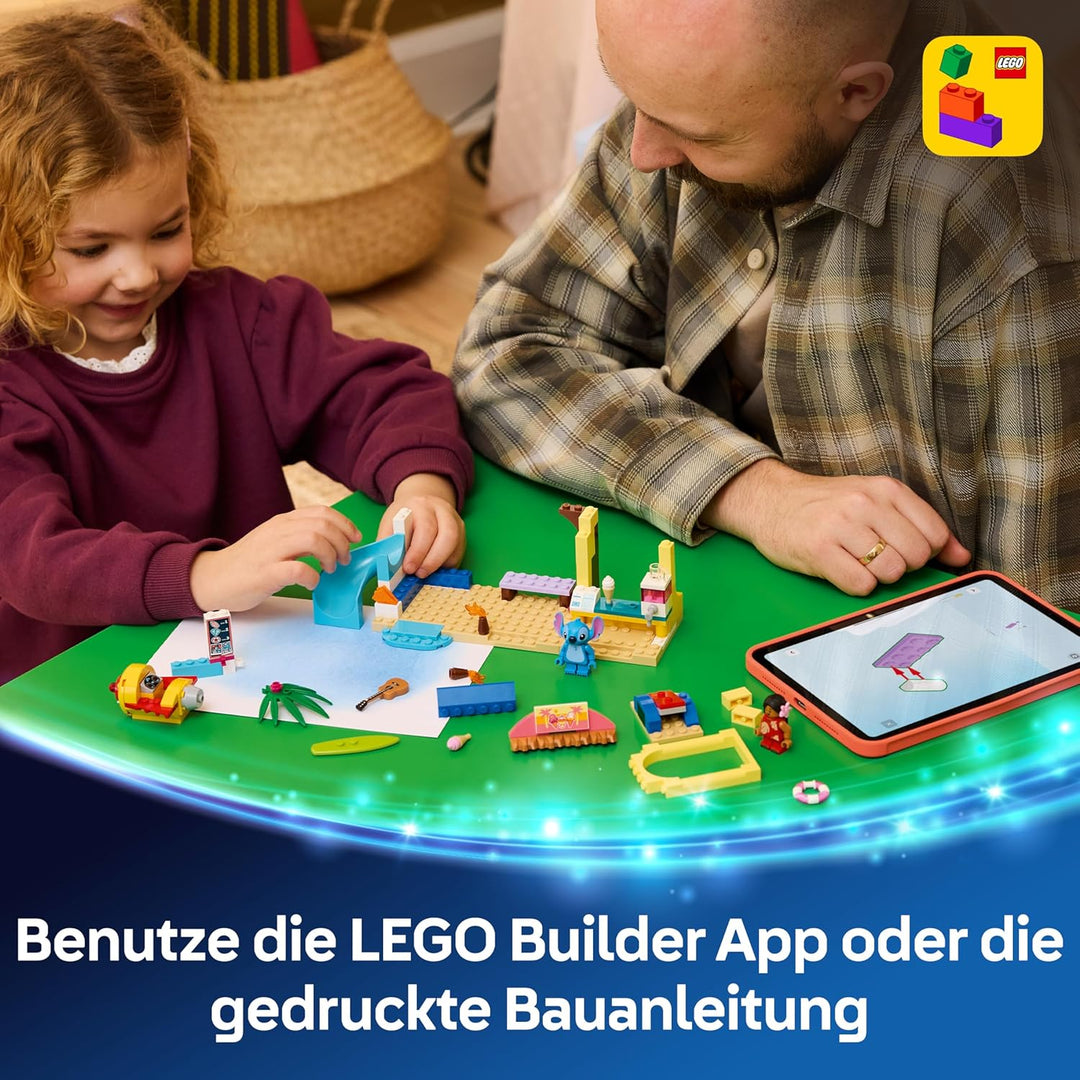 LEGO ǀ Disney Spass am Strand mit Lilo und Stitch Lernspielzeug mit 2 Läden, Raumschiff Fahrgeschäft
