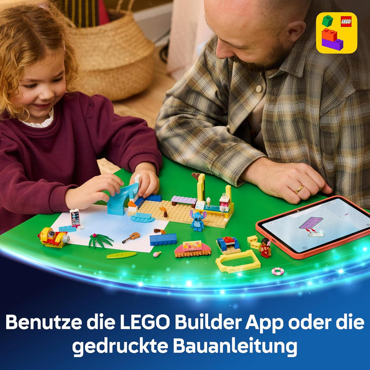 LEGO ǀ Disney Spass am Strand mit Lilo und Stitch Lernspielzeug mit 2 Läden, Raumschiff Fahrgeschäft