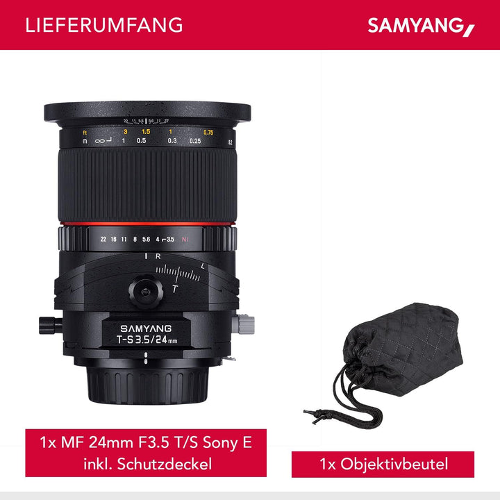 Samyang MF 24mm F3,5 T/S für Sony E - Tilt Shift Vollformat & APS-C Weitwinkel Objektiv, manueller F