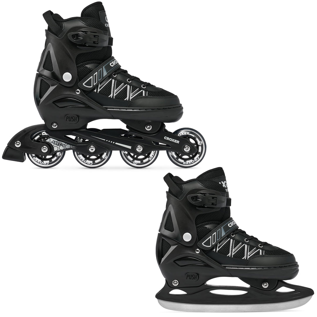 Croxer Verstellbare 2in1 Inlineskates-Schlittschuhe Torch - 76mm PU Rollen, Gummi-Härte 82A, ABEC-9