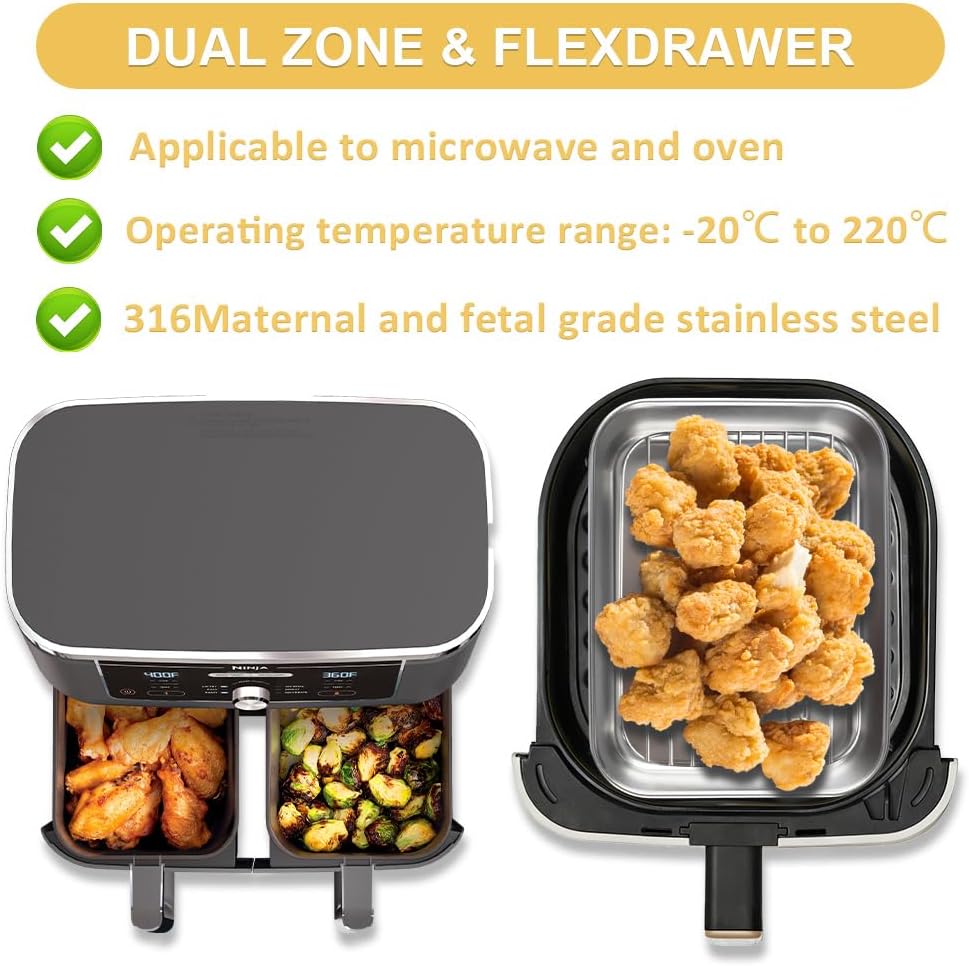 Edelstahl Backform Set für Ninja Double Stack 2-ebenen Heissluftfritteuse 9,5 L mit Gitterrost, Rech