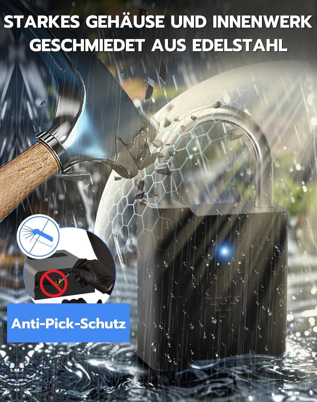 Eseesmart Fingerabdruck Schloss - Vorhängeschlösser mit Schlüssell APP Kontrolle, Fingerprint Vorhän