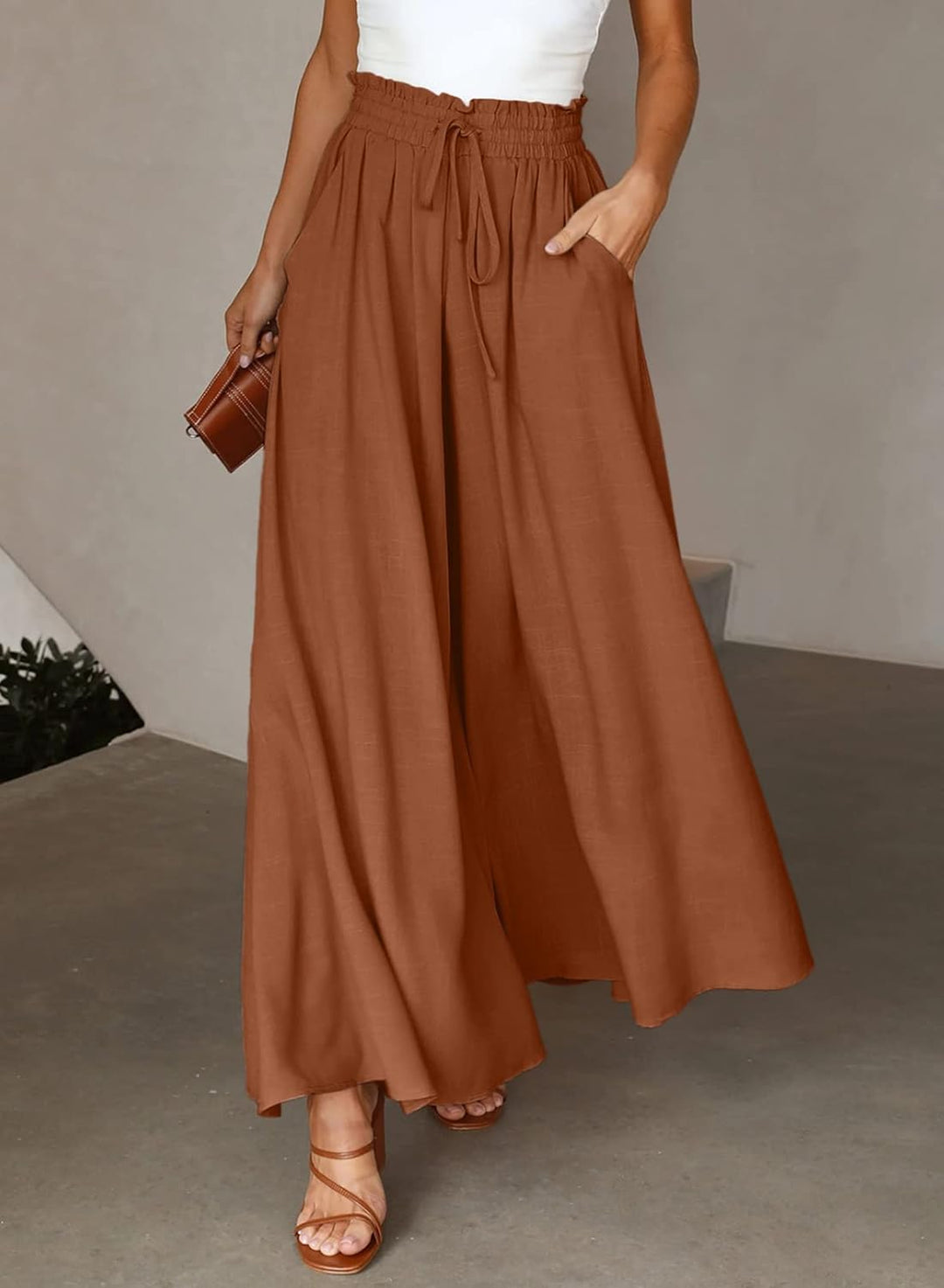 Dokotoo Sommerhose Damen Leicht Palazzo Hose Elegant Sommer High Waist Baggy Freizeithose Baumwolle
